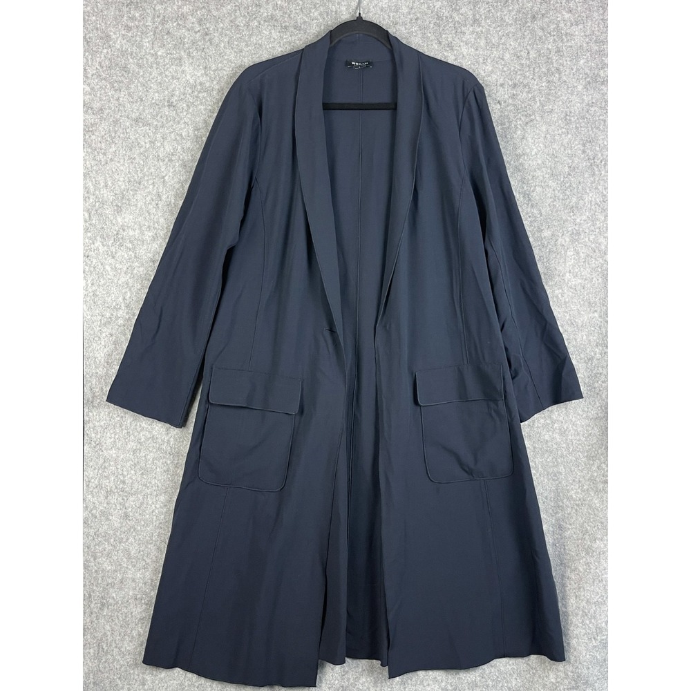 Worth New York Duster Overcoat Womens Large Blue Wool Blend Minimal Old Money